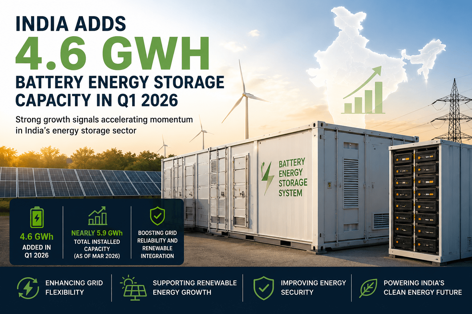 India Crosses 5.9 GWh Installed Battery Storage Capacity Milestone